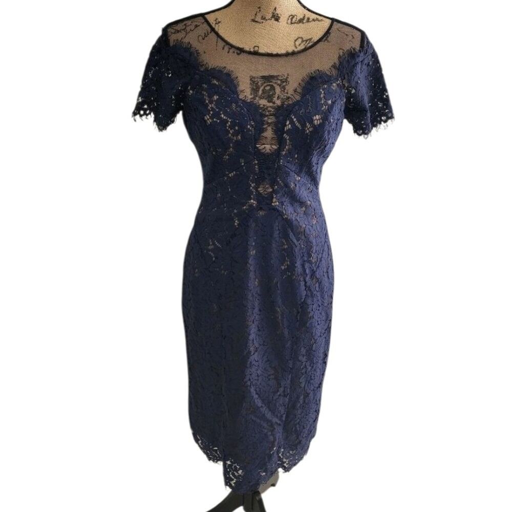 Rene Ruiz collection x Neiman Marcus navy lace mesh Party Cocktail dress size 4